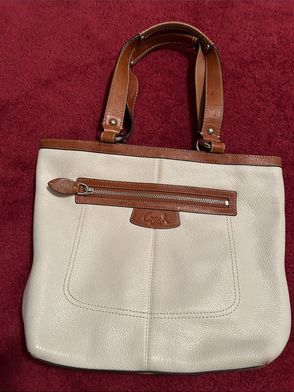Coach Cream Leather Shoulder Bag with Brown Trim